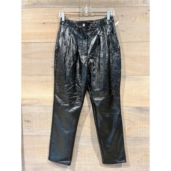NWOT TOPSHOP black faux patent leather pants treasures size 6 - Picture 2 of 7
